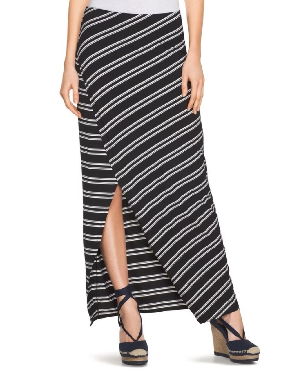White House Black Market Black & White Diagonal Stripe Wrap Maxi Skirt